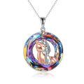 wholesale 925 Sterling Silver Girl Hugging Cat Rose Gold Rainbow Crystal Pendant Necklace-0-0
