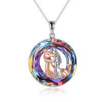 wholesale 925 Sterling Silver Girl Hugging Cat Rose Gold Rainbow Crystal Pendant Necklace-crystal cat women