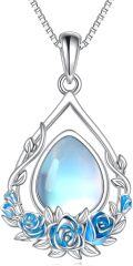 wholesale 925 Sterling Silver Teardrop Blue Moonstone Floral Pendant Necklace-0-0