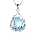 wholesale 925 Sterling Silver Teardrop Blue Moonstone Floral Pendant Necklace-0-0