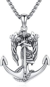 wholesale 925 Sterling Silver Angel on Anchor Pendant Necklace for Men - 24 -02-St Michael Anchor(silver)