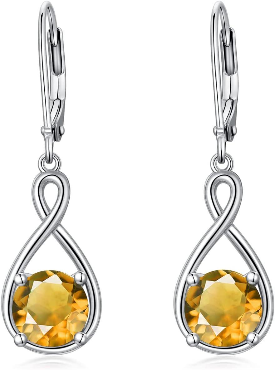 Sterling Silver Birthstone Dangle Drop Earrings Infinity Valentine s Day Jewelry Gifts for Women Girls-11-Nov-Citrine