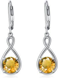 wholesale 925 Sterling Silver Birthstone Threader Earrings Infinity Long Chain Drop Pull Through 12 Stone Birthday Jewelry Gifts for Women-11-Nov-Citrine