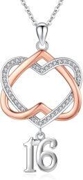 wholesale 925 Sterling Silver Double Heart with Number 16 Charm Pendant Necklace s for Women and Girls-0-0