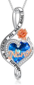 wholesale 925 Sterling Silver Blue Crystal Heart Pendant Necklace for Nana Grandmother-0-0