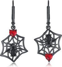 wholesale 925 Sterling Silver Spider Web Heart Drop Leverback Earrings-Spider