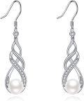 wholesale 925 Sterling Silver Celtic Knot Pearls Leverback Earrings with Cubic Zirconia Accents-0-0