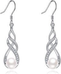 wholesale 925 Sterling Silver Celtic Knot Pearls Leverback Earrings with Cubic Zirconia Accents-D-Pearl earrings