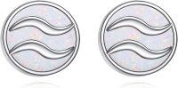 wholesale 925 Sterling Silver Aquarius Zodiac Sign Round Wave Design White Opal Stud Earrings 8mm Diameter-Aquarius (1.21-2.19)