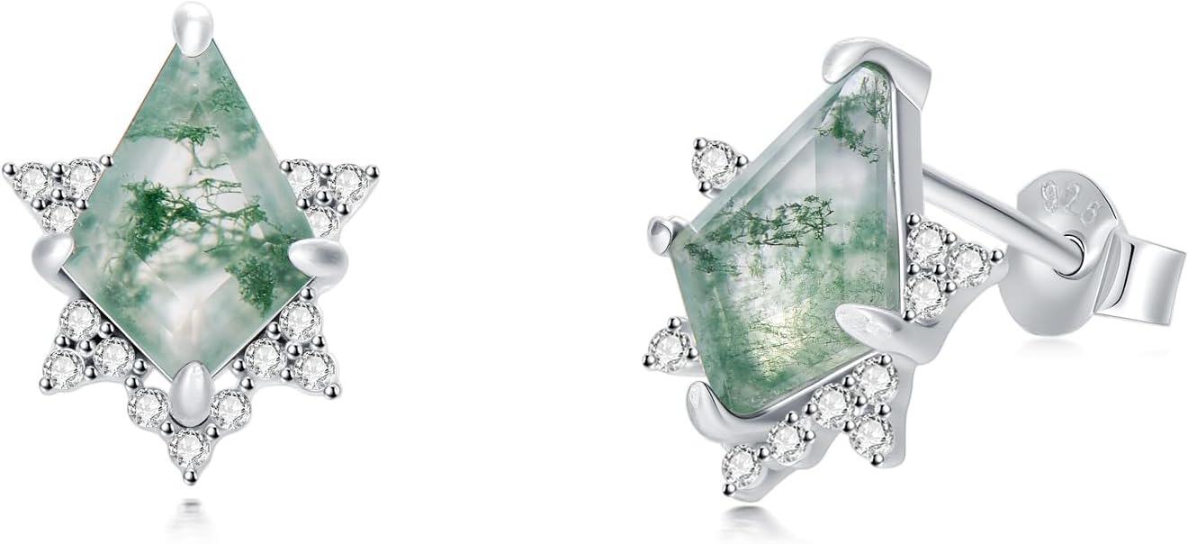 wholesale 925 Sterling Silver Natural Moss Agate Stud Earrings - Pear/Kite/Oval/Round/Cushion Shaped - Vintage Jewelry for Women-0-0