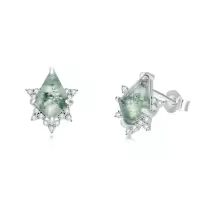 wholesale 925 Sterling Silver Natural Moss Agate Stud Earrings Wholesale - Pear/Kite/Oval/Round/Cushion Shaped - Vintage Jewelry for Women-Kite 01