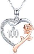 wholesale 925 Sterling Silver Cubic Zirconia Heart Rose Necklace for Women's 100th Birthday Gift - Elegant 22mm Pendant with 45cm Chain & Gift Box-0-0