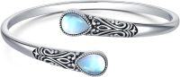 wholesale Sterling Silver Natural Stone Handmade Adjustable Boho Navajo Cuff Bracelet-Moonstone