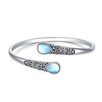 wholesale 925 Sterling Silver Black Onyx Gemstone Adjustable Bohemian Cuff Bracelet-Moonstone