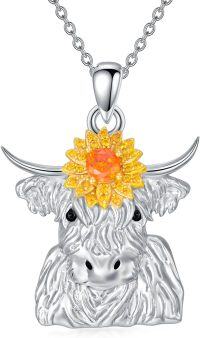 wholesale 925 Sterling Silver Sunflower Pendant with Longhorn Bull Necklace-Highland Cow
