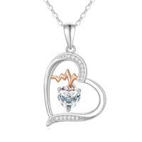 wholesale 925 Sterling Silver Heart Pendant With Peridot And Rose Gold Ecg Design-04-Apr-Diamond