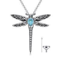 wholesale 925 Sterling Silver Dragonfly Pendant Necklace Wholesale With Crystal-Crystal-Simulated Aquamarine