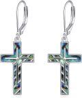 wholesale 925 Sterling Silver Cross Abalone Shell Leverback Drop Earrings 925 Sterling Jewelry for Women Girls Gift Boxed-0-0