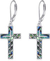 wholesale 925 Sterling Silver Cross Abalone Shell Leverback Drop Earrings 925 Sterling Jewelry for Women Girls Gift Boxed-cross A