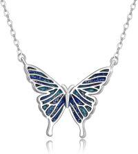 wholesale 925 Sterling Silver Blue Opal Butterfly Pendant Necklace Minimalist Charm s for Her-Butterfly Necklace(Blue Oil Drip)