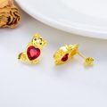 wholesale Sterling Silver Birthstone Tiger Holding Heart Stud Earrings for Women-0-5
