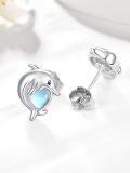 wholesale 925 Sterling Silver Dolphin Moonstone Stud Earrings for Women - Hypoallergenic -0-1