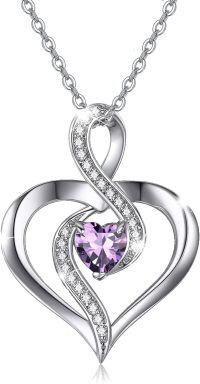wholesale 925 Sterling Silver Birthstone Heart Necklace Infinity Love Pendant-Silver-02-Feb