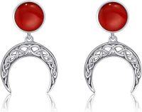 wholesale Sterling Silver Turquoise Lapis Red Agate Crescent Dangle Earrings Celtic Knot Moon Stud Western Gift-red agate