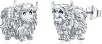 wholesale 925 Sterling Silver Birthstone Highland Cow Stud Earrings Cute Animal Jewelry Gift for Women Girls-Studs