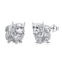 wholesale 925 Sterling Silver Birthstone Highland Cow Stud Earrings Cute Animal Jewelry Gift for Women Girls-Studs
