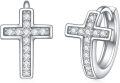 wholesale 925 Sterling Silver Cross Cubic Zirconia Huggie Hoop Earrings for Women Girls -0-0