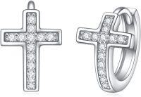 wholesale 925 Sterling Silver Cross Cubic Zirconia Huggie Hoop Earrings for Women Girls -A-Cross Hoop Earrings 12mm