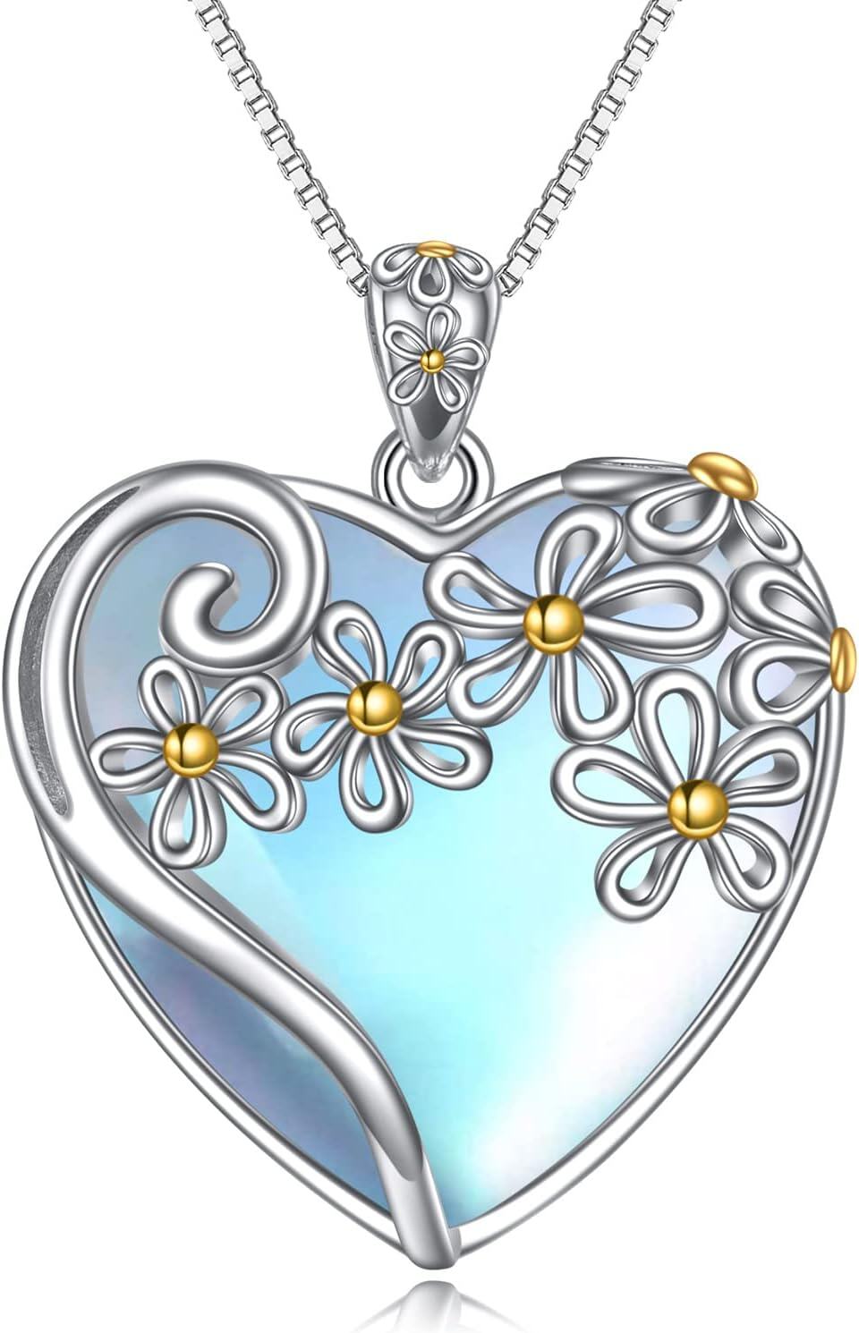 Sterling Silver Moonstone Filigree Teardrop Pendant Necklace for Women-G-Heart Flower Moonstone Necklace
