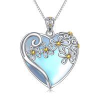 wholesale 925 Sterling Silver Filigree Teardrop Pendant Necklace for Women-G-Heart Flower Moonstone Necklace