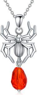 wholesale 925 Sterling Silver Spider Pendant with Red Crystal Gemstone Necklace s for Her-0-0