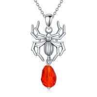 wholesale 925 Sterling Silver Spider Pendant with Red Crystal Gemstone Necklace s for Her-Spider 2