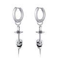 wholesale 925 Sterling Silver Gothic Sword & Skull Dangle Hoop Earrings - Halloween Gift Ideas for Her-0-0