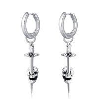 wholesale 925 Sterling Silver Gothic Sword & Skull Dangle Hoop Earrings - Halloween Gift Ideas for Her-Sword