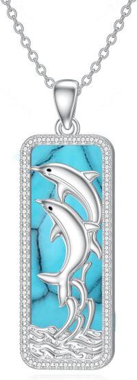 wholesale 925 Sterling Silver Turquoise Dolphins Pendant Necklace Ocean s for Women-Turquoise