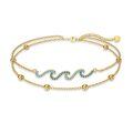 wholesale 925 Sterling Silver Blue Crystal Wave Bracelet With Gold Chain And Beads-0-0