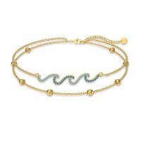 wholesale 925 Sterling Silver Blue Crystal Wave Bracelet With Gold Chain And Beads-Wave