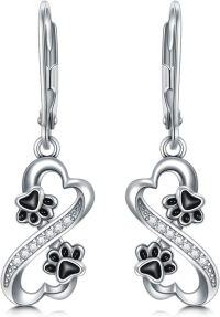 wholesale 925 Sterling Silver Paw Print Heart Dangle Drop Earrings for Women Girls Pet Lover Gift Jewelry Accessories 4cm Length-Paw Print Earrings