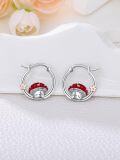 wholesale 925 Sterling Silver Red Mushroom Hoop Earrings with Pink Flower Charm - Christmas & Birthday Gifts for Her-0-3