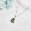 wholesale 925 Sterling Silver Green Enamel Christmas Tree Pendant Necklace with Red and Blue Crystals for Women Gifts-0-3
