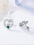 wholesale 925 Sterling Silver Heart-Shaped Emerald Claddagh Celtic Knot Stud Earrings for St Patrick's Day-0-2