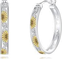 wholesale Sterling Silver Small Huggie Hoop Earrings Flower Jewelry Gift for Women-Sunflower-25MM