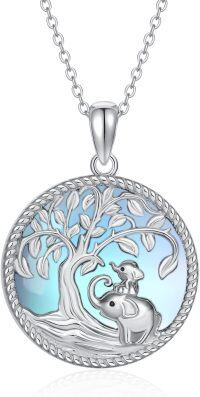 wholesale 925 Sterling Silver Elephant Tree of Life Pendant Necklaces - Cute Family s for Mom and Daughter-Elephant-Moonstone