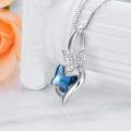 wholesale 925 Sterling Silver Butterfly Blue Crystal Pendant Necklace Gift for Sisters and Friends-0-3