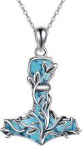 wholesale 925 Sterling Silver Turquoise Tree of Life Thor's Hammer Necklace Norse Viking Jewelry-0-0