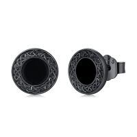 wholesale 925 Sterling Silver Black Onyx Zircon Celtic Viking Stud Earrings Hypoallergenic Punk Gothic Jewelry for Women Men-Black onyx-I-Black onyx-I